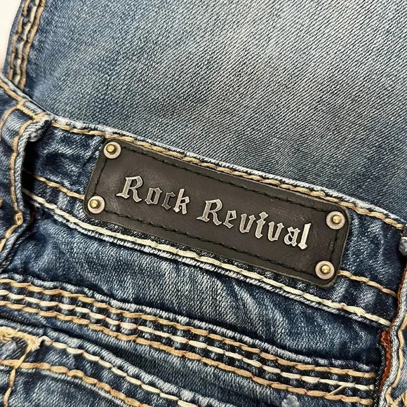 Rock Revival Cameron Easy Straight Leg Embroidered Denim Blue Jeans Womens 28 - Picture 9 of 14